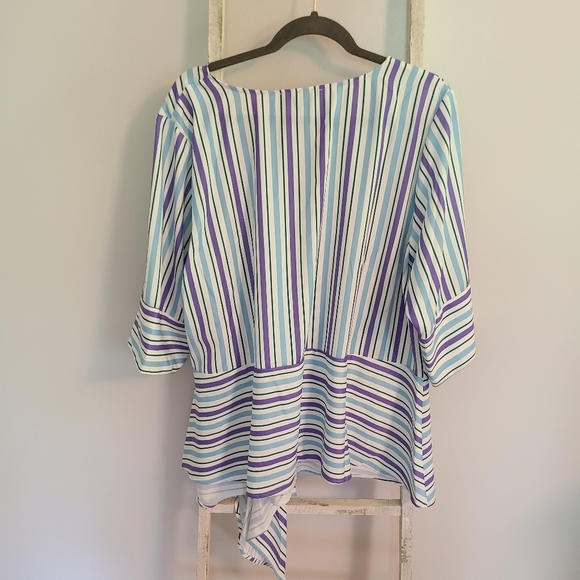 Eloquii size 20 blue and purple stripe peplum vneck top - Picture 5 of 5
